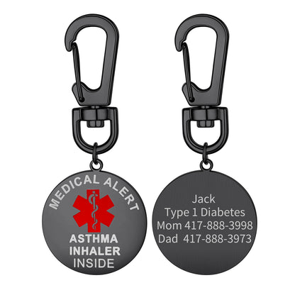 Custom4U Black Plated "ASTHMA INHALER INSIDE"Medical Alert Bag Tag
