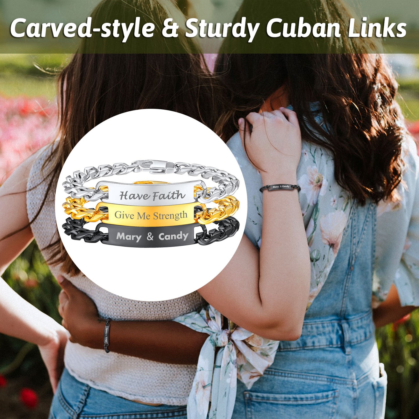 Custom4U Engraved ID Bar Cuban Chain Bracelet
