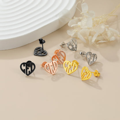 Custom4U 4 Color Heart Initials Letters Stud Earrings