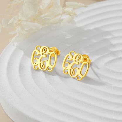 Custom4U Gold Plated Monogram Stud Earrings
