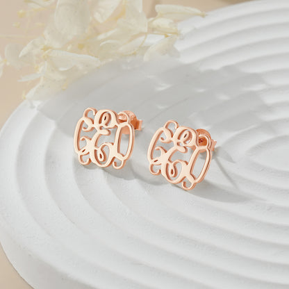 Custom4U Rose Gold Monogram Stud Earrings