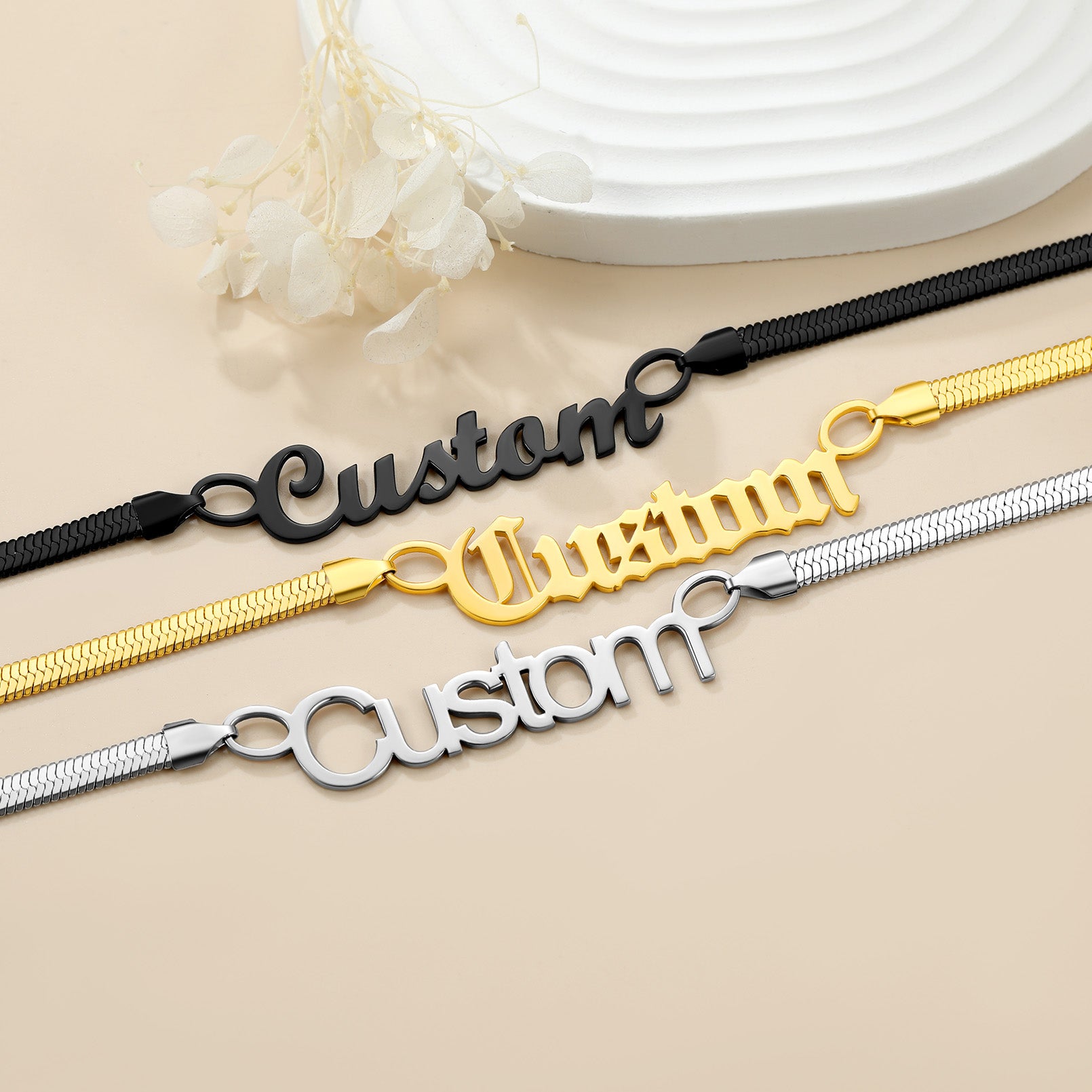 Custom4U 3 Color Flat Chain Name Choker