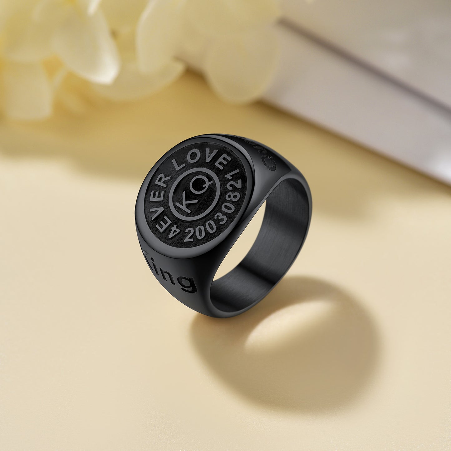Custom4U Black Plated Personalized Engraved Signet Rings